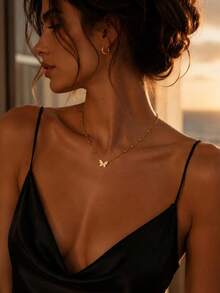 outingfit 1pc Women's Gold Butterfly Back Chain, Exquisite Long Draped Backless Necklace, Suitable For Backless Dresses, Cocktail Parties And Evening Events - Gold - View 2