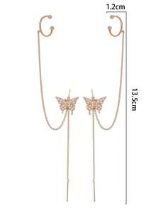 2 buah Anting Jepit Kawat Bentuk Kupu-kupu dengan Rumbai Zirkonia Tembaga - Yellow Gold - View 7