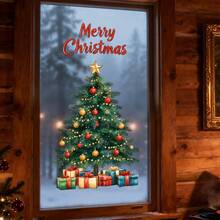 1/2pcs Christmas Tree Static Window Stickers, Christmas Ribbon Tree Gift Box Snowflake Window Film Decals, Reusable Christmas Home Decor, Holiday Winter Glass Decoration, Suitable For Living Room And Store Window Display - Multicolor - View 4