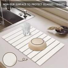 1pc Quick-Drying Dish Drying Mat, Diatomaceous Earth Absorbent Kitchen Countertop Storage Mat, Rollable Dish Rack, Non-Slip Sink Side Mat - Multicolor - View 9