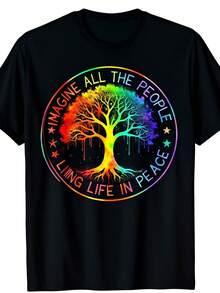 NEW LIMITED All The People Imagine Living Life In Peace Hippie Tie Dye T-Shirt Same Style for Men and Unisex 2025 Summer Shortsleeved Printed T-Shirt Pure Casual Wear Summer Fashio - Negro - Ver 1