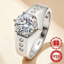 Anel Grande de Diamante de Prata Esterlina S925 de Luxo para Homens, Anel de Noivado de Negócios com Zircônia Cúbica de Alto Brilho de 6 Garras, Presente Premium para Namorado com Caixa de Presente - Prata - Visão 12