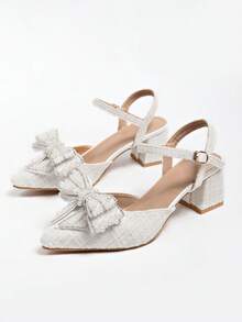 Cream White Hollow Out Breathable Mesh Toe Sandals Women Square Toe Back Strap Chunky Heel Pumps - White - View 4