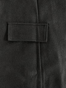Women's Elegant Minimalist Small Stand Collar Solid Color Casual Daily Commute Front Button Faux Pocket Slim Fit Flattering Long Sleeve Wool Black - Black - View 11