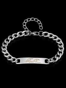diffone Fashion Stainless Steel Link Chain Bracelet Letter Mountain/Waves/Cross For Men Armband Jewelry - Silver - View 4