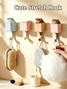 1pc/10pcs Cute Cartoon Cat Adhesive Hooks Strong No-Trace Creative Wall Mounted Hooks Home Bedroom Kitchen Storage Organization Expandable Hooks Decorative Wall Accessories For Hanging Clothes Towels Keys Bags - Multicolor - View 12