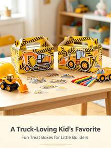 Construction Excavator & Bulldozer Pattern Party Favor Gift Box, Building Theme Birthday Party Favor Paper Box, Toy Theme Party Candy & Snack Packaging Box Set - Multiple Styles - View 2