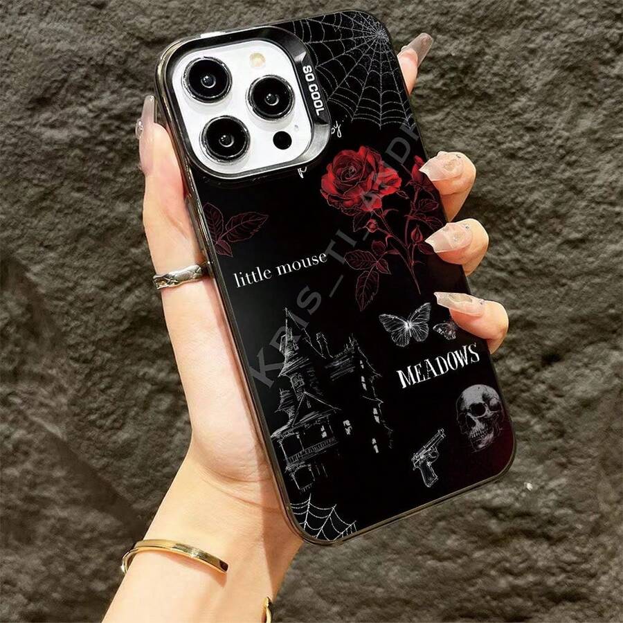 Phone Case - Vintage Gothic Style Rose Butterfly Phone Case, Unisex, Compatible With Iphone 17, 16, 15, 14, 13, 12, 11, 17 Air Plus Pro Max E Series - Translucent Black - View 1