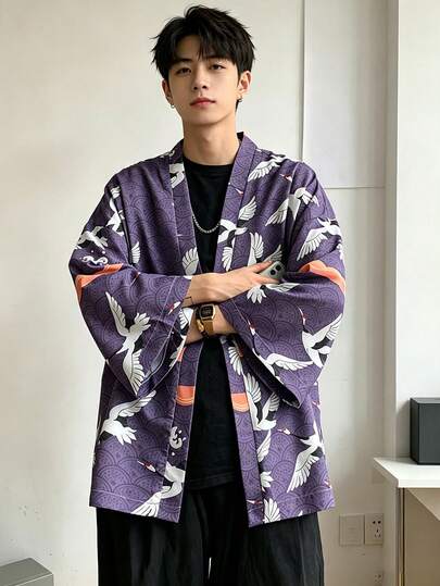 일본식 하오리 커버업 기모노 여름 패션 학 프린트 오픈 프론트 셔츠 캐주얼 레트로 모디파이드 커버업 클래식 버서타일 탑 얇은 재킷