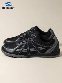 HOBIBEAR New Fashion Versatile Men's Wide Toe Running Shoes, Comfortable Low-Top Retro Training Sneakers, Unisex Office Commute Large Size Sports Shoes - Black - View 6