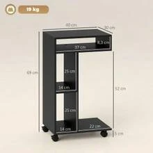 Side Table, C-Shaped Serving Trolley, 4 Wheels, 3 Compartments, 40 X 30 X 69 Cm, Black - Black - View 2