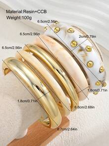(Color Difference May Occur) 5/3/1pcs Simple Fashion Exaggerated Wide Rivet Round Geometric Asymmetrical Bracelet Set For Women, Sisters, Vacation, Date, Gift, Daily Casual, Party, Wedding - Multicolor - View 8