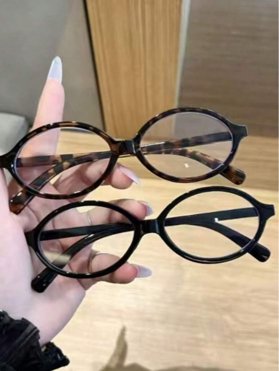 Kacamata Transparan Oval Vintage Serbaguna, Kacamata Modis Tanpa Resep, Cocok untuk Perjalanan, Hadiah Liburan - Clear - View 1
