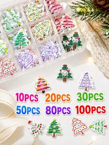10/20/30pcs Christmas Tree Buttons, 8 Mixed Styles Decorative Sewing Buttons, 2 Hole Wooden Style Craft Buttons For DIY Handmade Projects, Knitting, Crochet, Sewing Accessories, Holiday Party Decoration Supplies, Festive Craft Embellishments - Multi-color - View 1