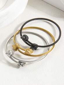 1PC Men Vintage Viking Double Wolf Head Twisted Open Cuff Bangle, Stainless Steel Adjustable Punk Bracelet, Gift For Boyfriend Couple - Szgss040 - View 3