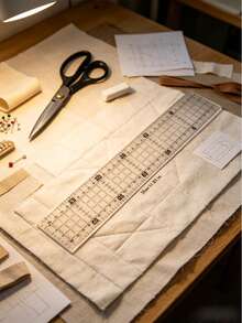 1 pieza Regla de patchwork, Regla de costura, Plantilla cuadrada de patchwork de acrílico, Regla de precisión transparente para empalmar, Conjunto de accesorios de herramientas - Regla larga blanca - Ver 3