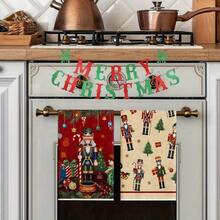 1/2 Set Of Kitchen Hand Towels With Soldier And Christmas Tree Patterns, Decorated With Balls. Durable Indoor And Outdoor Decorative Towels, Suitable For Kitchen, Furniture, Christmas Party Decoration, Holiday Themes, And Home Decor. - Multicolor - View 2