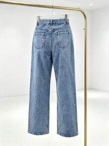 Pantalones vaqueros de piernas anchas para mujeres, botones, bolsillos incluidos, artículos de moda imprescindibles - Azul vaquero - Ver 4