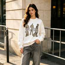 NO RISE NO START American Retro Abstract Portrait  Loose-Fit Printed Niche Sweatshirt - 白色 - 查看 1