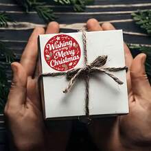 120pcs Round Christmas Greeting Card Stickers, "Merry Christmas" Text, Perfect For Christmas Cards, Gift Wrapping, Invitations, Holiday Decorations, Conveying Classic And Festive Spirit - 120 Pieces/set - View 5