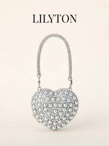 1 pieza Bolso de noche con cadena en forma de corazón brillante, bolso bandolera, adecuado para banquetes, fiestas, bodas, bolso de hombro de moda, regalo de cumpleaños, regalo del Día de San Valentín, bolso de fiesta - Diseñado especialmente para fiestas, bodas, bailes y cenas de noche - Plateado - Ver 1