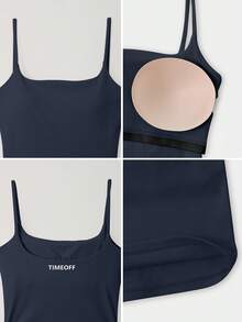 TimeOff Women's 1pc Solid Color Spaghetti Strap Backless Padded Short Tank Top For Outdoor Running And Fitness - Navy Blue - View 5