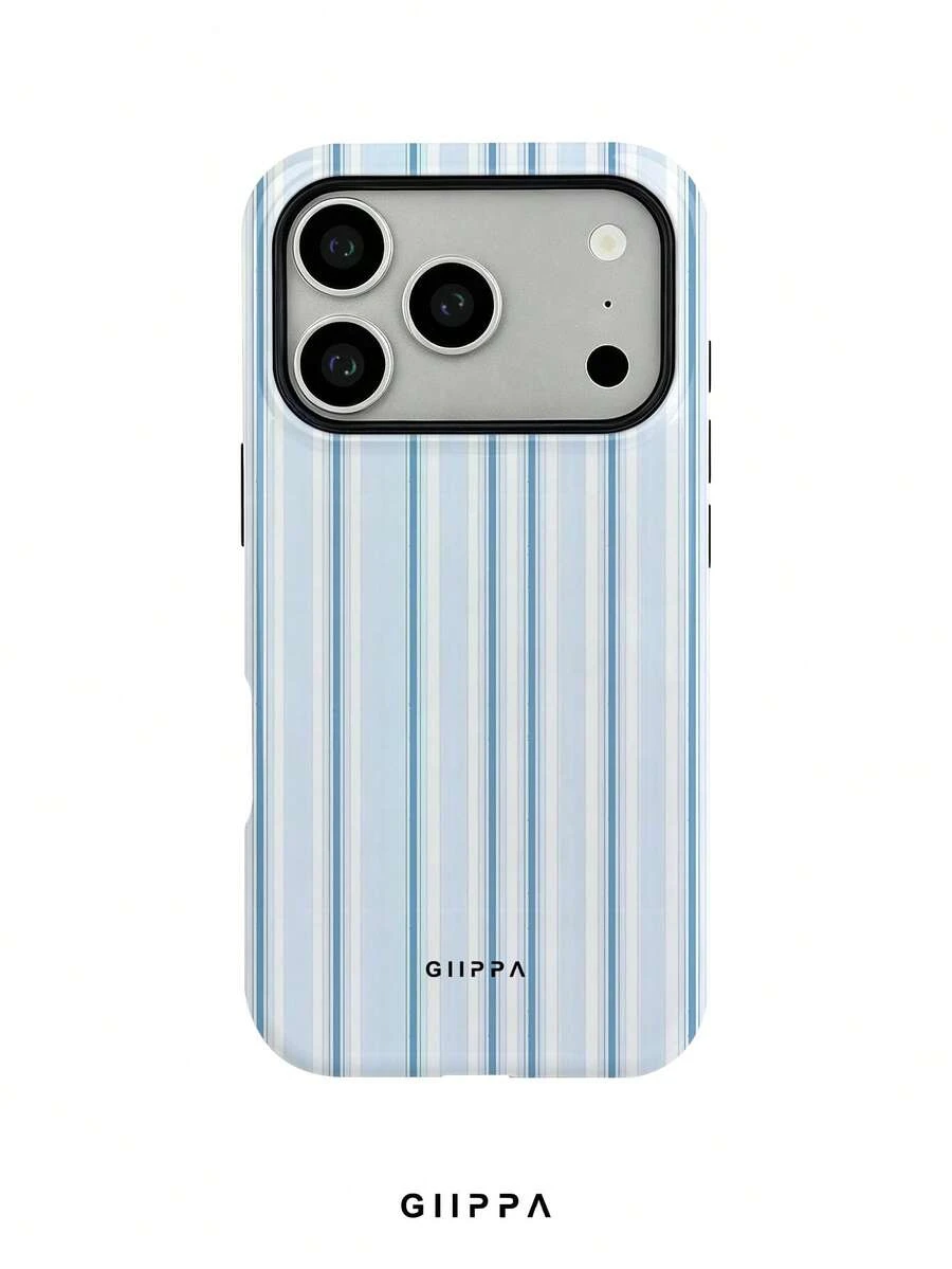 GIIPPA 1pc Blue Tone Vertical Stripe Mixed Pattern Design Phone 17 Pro Max Phone Case, Compatible With Phone 16 Pro Max, 15 Pro Max, 14 Pro Max, Korean Style High-End Fashion Fun Phone Case, Suitable For 11/12/13/14/15/16 Pro Max Plus, Elegant Design For Men And Women, Perfect Gift For Girlfriend On Christmas, Valentine's Day, Easter, Wedding Season And Birthday! - Baby Blue - View 1