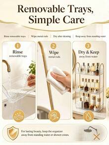 1 buah Rak Penyimpanan Kamar Mandi Bertingkat, Organizer Kosmetik Plastik Gaya Nordik, Rak Kamar Tidur Mewah, Tempat Parfum dan Makeup Meja Rias, Finishing Emas Elegan - MultiWarna - View 5