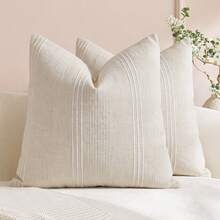 1PC/2PCS Decorative Striped Throw Pillow Cover, Textured Linen Pillowcase, Suitable For Sofa, Bed, Chair, Living Room, Home Decor, Country Style - Beige - View 8