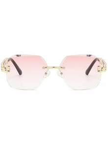1PC Women's Rimless Cut-Edge Square Gradient Ocean Lens Retro Bohemian Hollow Chain Temple Fashion Glasses, Beach Street Style Personalized Y2K Plus Size Elegant High-End Pure Desire Decorative Shades, Suitable For Couples, Dating, Beach, Travel, Driving, Party, Etc. - Gradient Powder - View 2