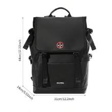 Mesuca 1pc Outdoor Sports Storage Backpack Marvel Deadpool Logo Print Black Waterproof Fabric Flap Design Multi-Compartment Adjustable Shoulder Straps Suitable For Hiking Daily Commute - View 7