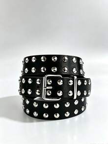 1pc Round Rivet Sequin Punk Style Belt For Men And Women - Black - View 2