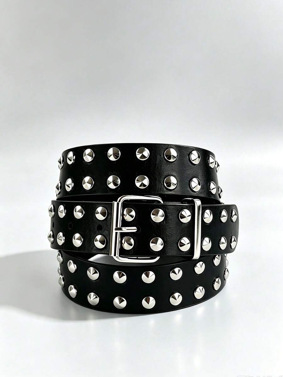 1pc Round Rivet Sequin Punk Style Belt For Men And Women