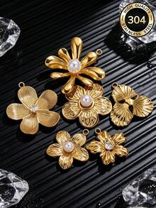 5件套304不锈钢镀18K金吊坠：时尚玫瑰、郁金香等吊坠；项链和耳环DIY饰品制作配件；适合女性日常佩戴 - 吊墜 - 查看 7
