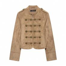 DEEKA Autumn New Women's European & American Style Fashion Minimalist Versatile Long Sleeve Knotted Suede Texture Jacket - Brown - View 4