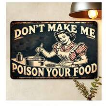 1pc Vintage Metal Sign: "Don't Force Me To Poison Your Food" - Wall Decor, Perfect For Home, Restaurant, Bar, Cafe, Garage, Birthday And More - B - View 1