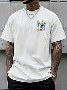 Men's T-Shirt  Niche Ins, CASA Brand Style, Letter Print, Sensible Design, Lemon Town, Summer Top, New , Casual, Polyva - White - View 2