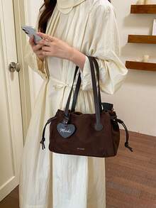 Women's Shoulder Tote Bag, Fashion Matte PU Coffee Color, Large Capacity With Heart Pendant, Suitable For Shopping And Commuting - Coffee - View 8