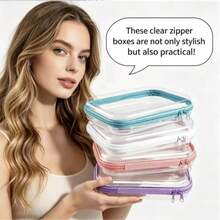 Hard Clear Zipper Storage Bag Plastic Pencil Case Transparent Storage Box For Cosmetics, Snacks, Building Blocks, Puzzles - Multicolor - View 3
