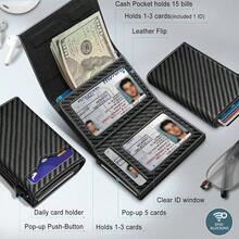 Pop Up Card Holder Wallet For Men RFID Blocking Slim Automatic Eject Credit Card Case Multi?ID Window Minimalist Business Male Purse, Travel, Clutch - Multicolor - View 3