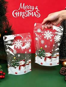 100pcs New Christmas Gift Tote Bags, 100/50/1pc Self-Standing Bags With Festive Snowflake And Tree Pattern Design, Perfect For Parties, New Year Celebrations, Holiday Party Favors, Kitchen Storage, Party Giveaways And Christmas Use - Multicolor - View 5
