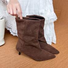 Women's French Style Versatile Ankle Boots, New Autumn/Winter Thick Heel Back Zipper Fashion Ankle Boots, Size Runs Large, Suggest Choosing One Size Smaller - Brown - View 3