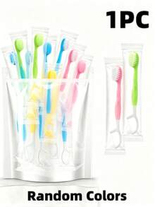 2 In 1 Disposable Soft Bristle Toothbrush & Dental Floss Stick, Portable Travel Oral Cleaning Tool, Multiple Colors Random, Teeth Cleaning Tool, Dental Accessories, Mini Toothbrush - Multicolor - View 12