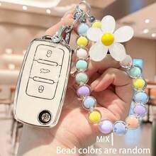 1pc Car Key Cover With Mixed Color Macaron Beaded Keychain, Acrylic Beaded Key Ring, Suitable For Polo, Tiguan, Passat B5, B6, B7, Golf 4, 5, 6, MK6, Jetta, Lavida And Other Car Models, Car Key Set With Mixed Color Macaron Beaded Keychain - one-size - View 12