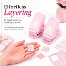 2pcs/Set (1pc Serrated Edge Square Punch + 1pc Solid Square Punch) Layered Serrated Edge Square Paper Punch, Suitable For Scrapbooking And Collage, Stamp Style Nested Craft Punch, With Precise Alignment Hollow Design, Suitable For Card Making - Pink - Set Of 2 - View 4