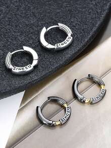 1 Pair Korean Style Minimalist Premium English Letter Circle Earrings For Women, Couple Personalized Niche Light Luxury Design Earrings Accessories - Multicolor - View 1