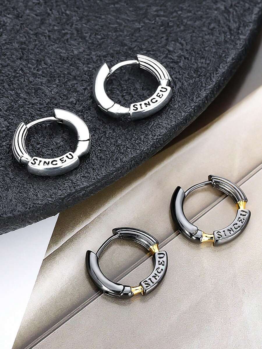 1 Pair Korean Style Minimalist Premium English Letter Circle Earrings For Women, Couple Personalized Niche Light Luxury Design Earrings Accessories - Multicolor - View 1