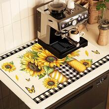 (Hot !!) 1pc Sunflower 2D Printed Flat Stove Protector Mat, Rubber Non-Slip Heat-Resistant Stove Cover Pad, Suitable For Induction Cooktop, Glass Stove, Multi-Function Anti-Scratch Mat, Best Choice For Oven, Washing Machine, Dryer, Kitchen Decor - Multicolor - View 3