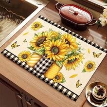 (Hot !!) 1pc Sunflower 2D Printed Flat Stove Protector Mat, Rubber Non-Slip Heat-Resistant Stove Cover Pad, Suitable For Induction Cooktop, Glass Stove, Multi-Function Anti-Scratch Mat, Best Choice For Oven, Washing Machine, Dryer, Kitchen Decor - Multicolor - View 10