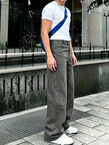 Men's Fashion Retro Loose Wide Leg Jeans - Light Grey - View 3